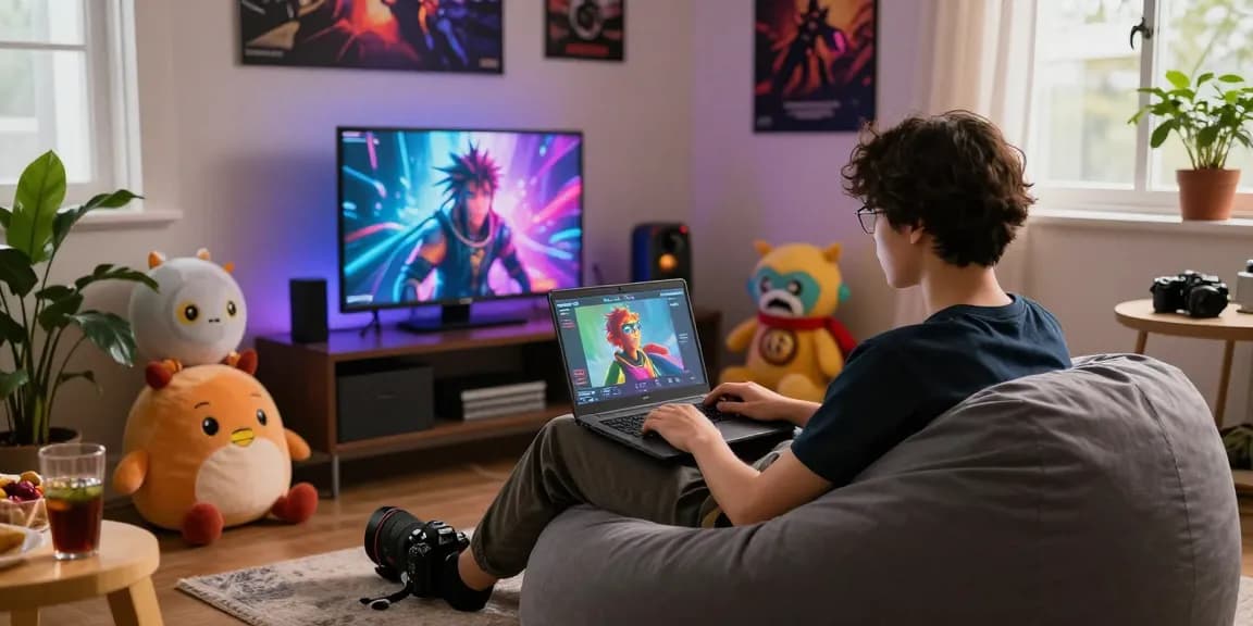 Engaging with character AI NSFW in a cozy home gaming setup, user enjoying immersive roleplay experience.