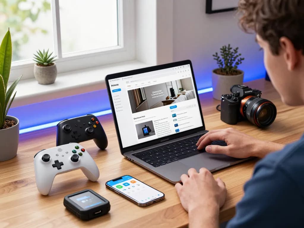 Discover cool tech gadgets under $117 like the Tile Mate and 8BitDo Ultimate 2 in a modern workspace setup.