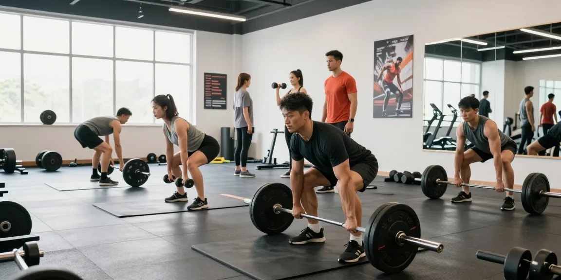 Fitness training in Unieke Pharma Steroïden Winkel met enthousiaste sporters die krachttraining doen.