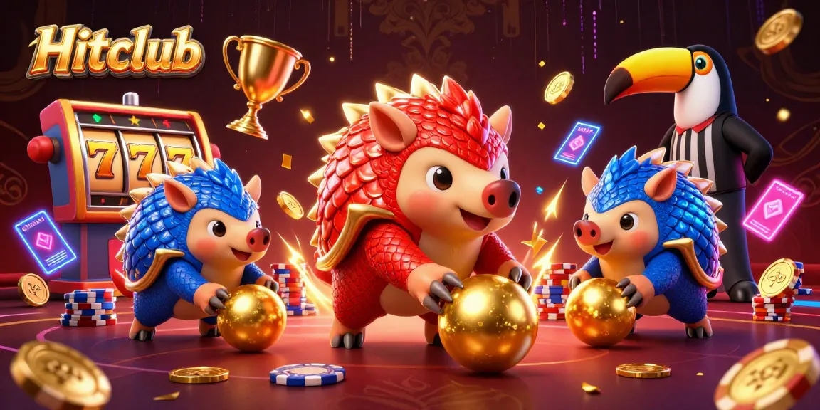 Hitclub offers an exciting casino experience, featuring vibrant pangolins amid dynamic gambling elements.
