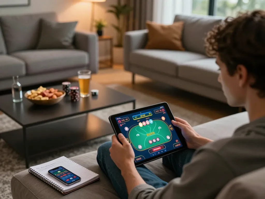 Engaging online casino experience with a player utilizing 79sodoe app for vibrant poker gameplay.