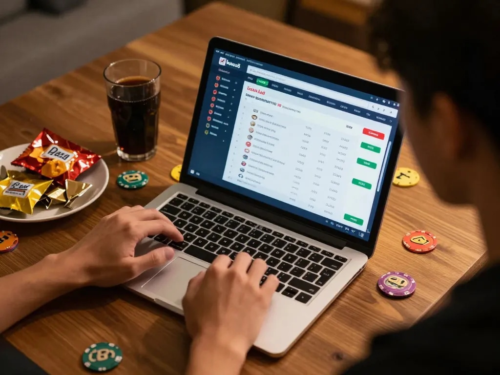Engaging scene of a person using keonhacai5 on a laptop for live sports betting at home.