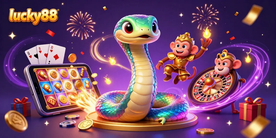 Experience exciting gameplay with lucky88 in a vibrant 3D casino-themed illustration featuring dynamic characters and elements.