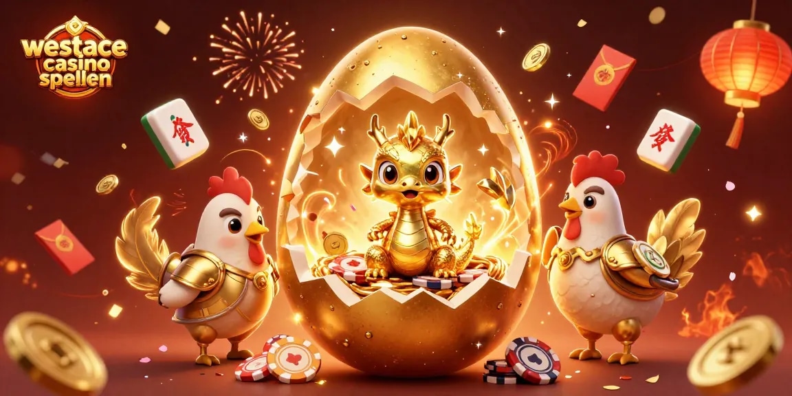 Speel de westace casino spellen met een dynamische gouden drakenillustratie.