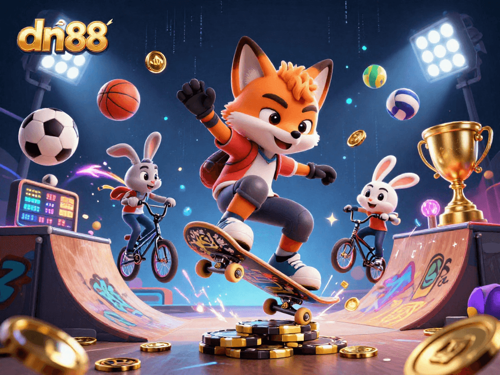 Experience thrilling action at dn88 with cartoon-style characters engaging in dynamic casino-themed gameplay.