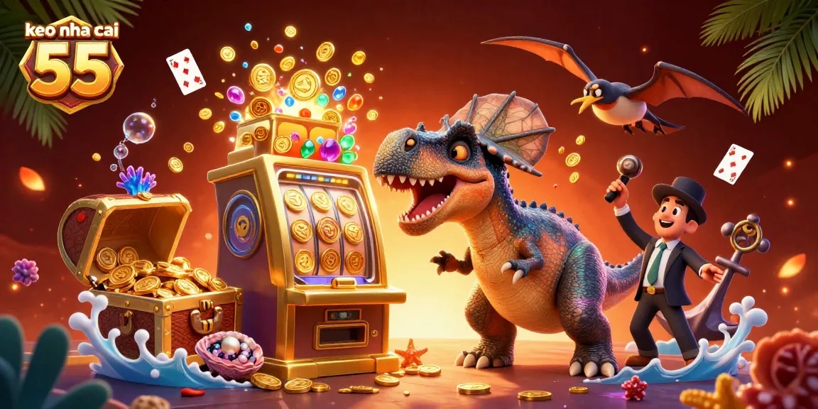 Experience excitement with keo nha cai 55 as characters interact in a vibrant 3D casino scene.