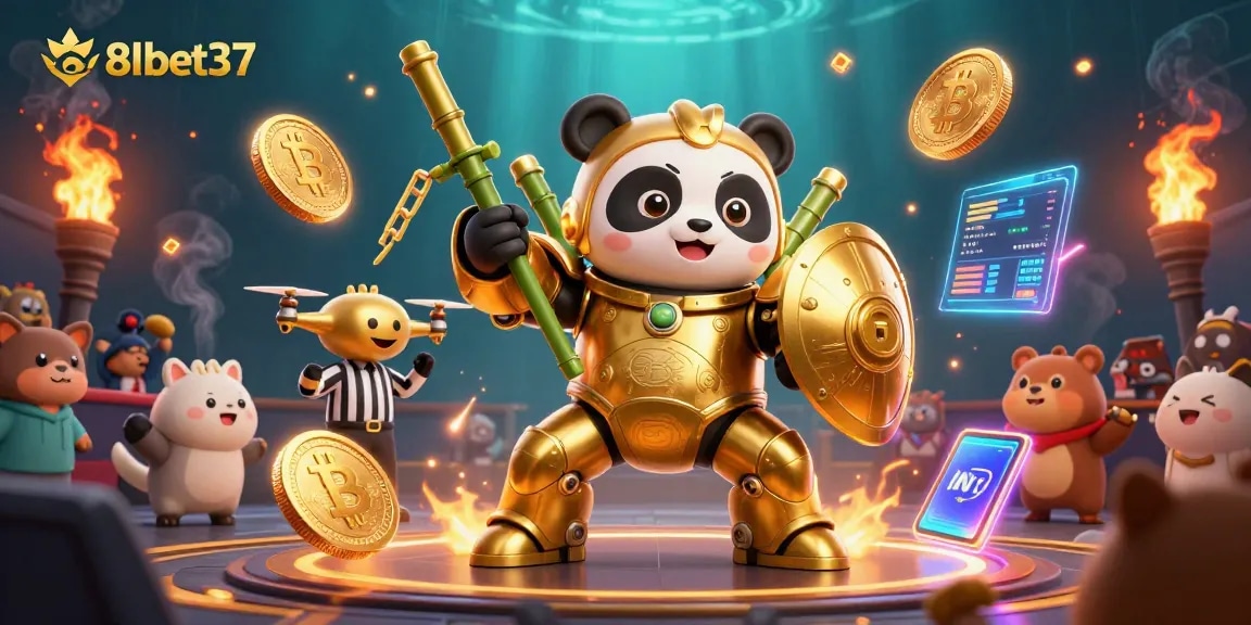 Experience thrilling gameplay with 8kbet37's vibrant 3D casino illustration featuring crypto elements.