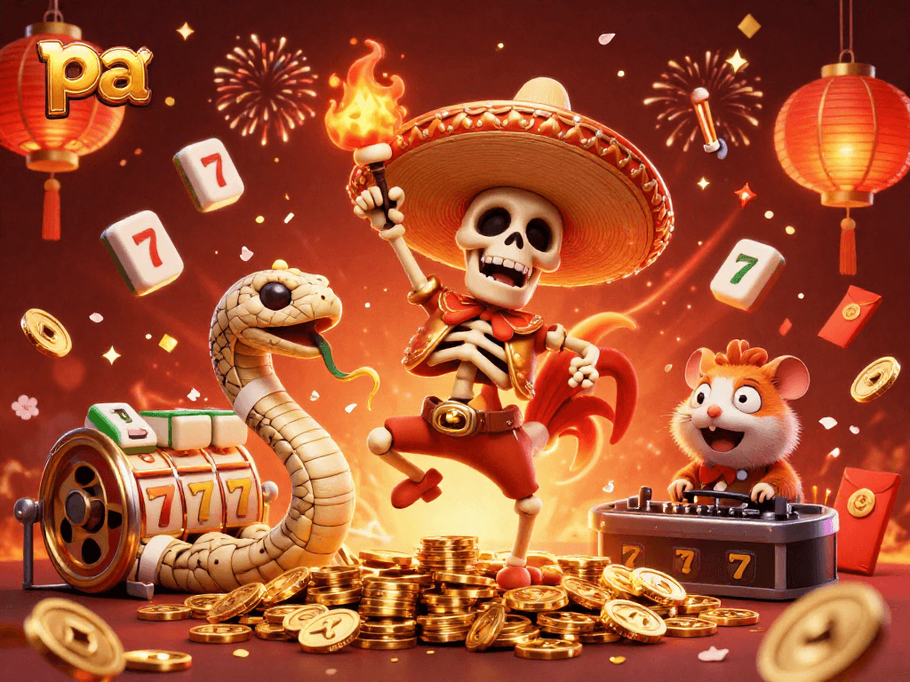 Experience thrilling casino wins with pa's vibrant victory dance of a skeleton mariachi rooster.