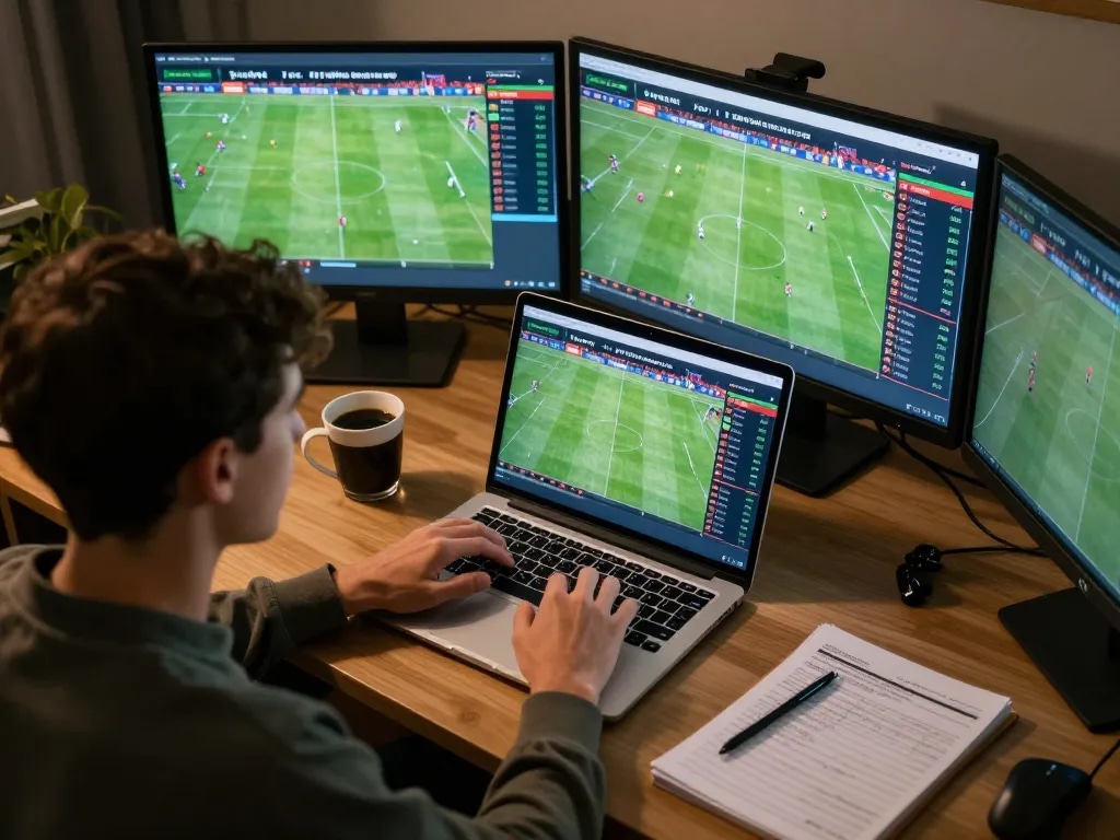Tỷ lệ kèo nhà cái 5 displayed on laptop screen during online sports betting session at home