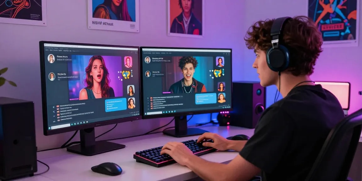 Engaging in nsfw ai chat with immersive visuals and modern tech surroundings.