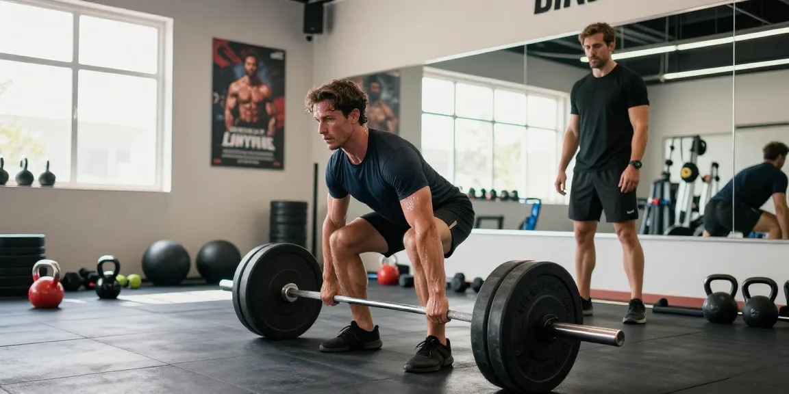 Prime Pharma Steroïden Winkel met atleet die deadlift uitvoert in moderne sportschool.