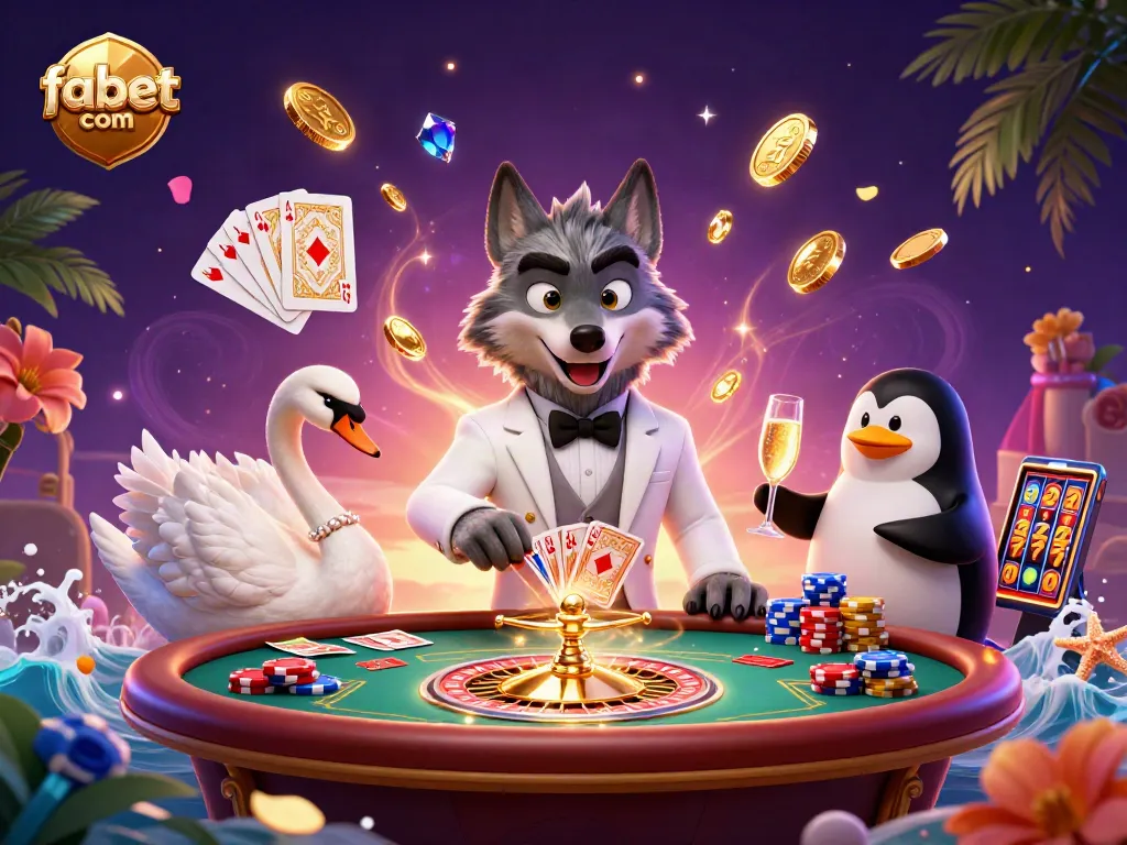 Experience exhilarating gaming action at fabet com with elegant casino characters amidst vibrant gambling elements.
