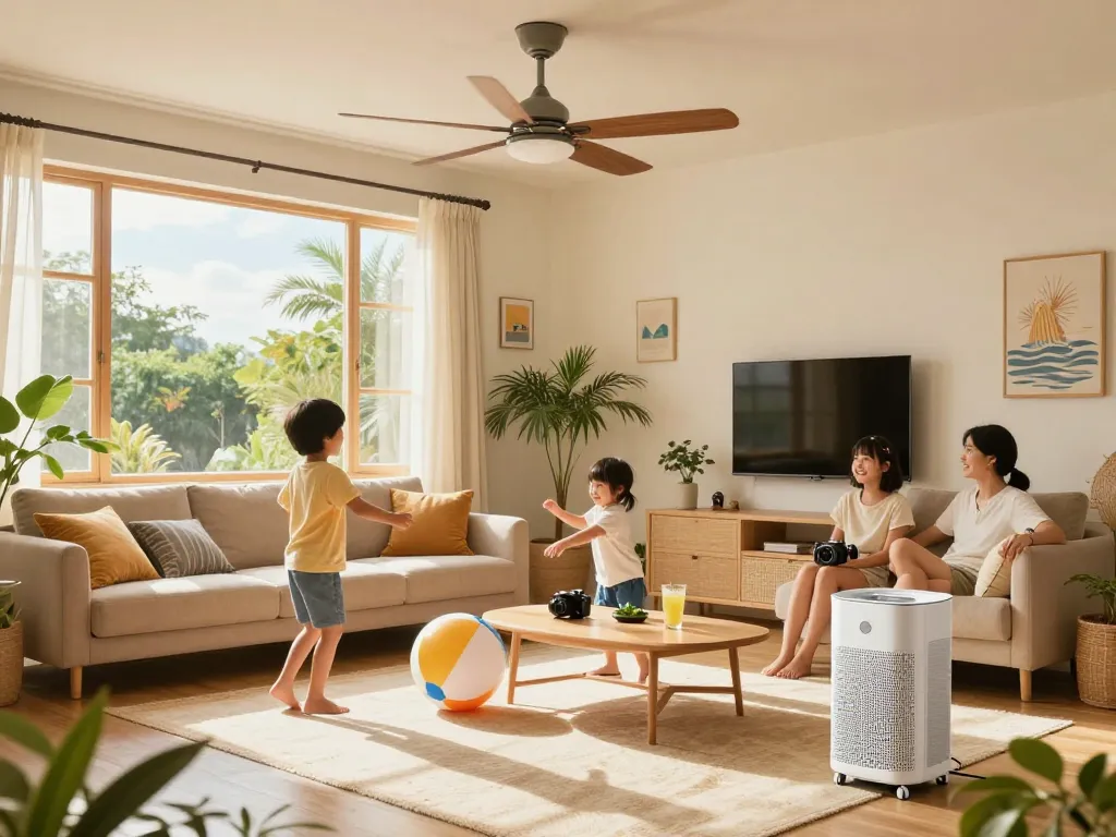 Geniet van verfrissende lucht met de ventilatorverkoop in een stijlvolle zomerwoonkamer.