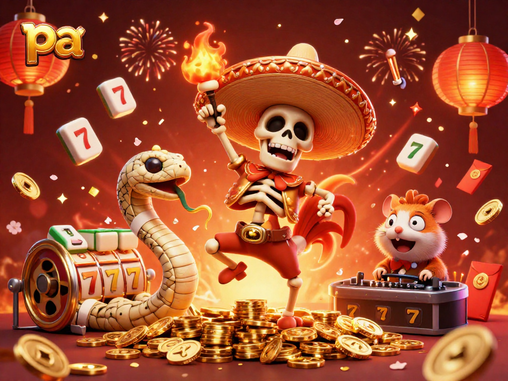 Experience thrilling casino wins with pa's vibrant victory dance of a skeleton mariachi rooster.