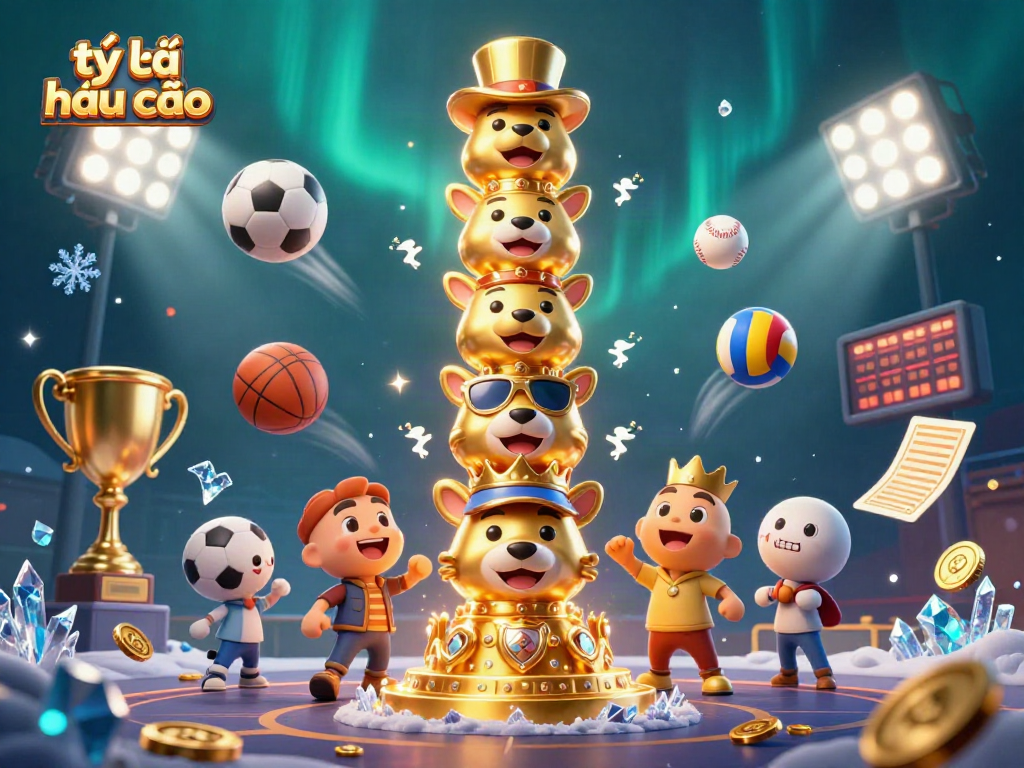 Explore tỷ lệ nhà cái with engaging visuals, featuring vibrant sports elements and a golden totem.