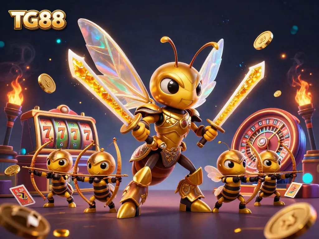 Experience TG88 with vibrant game elements and captivating characters in a rich casino scene.