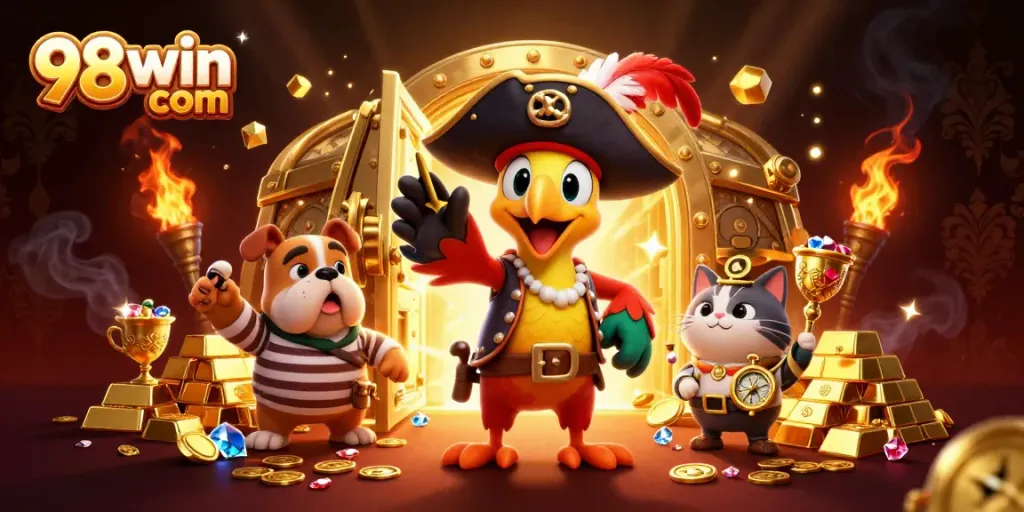 Experience thrilling gameplay at 98win com with a vibrant pirate-themed treasure hunt scene.