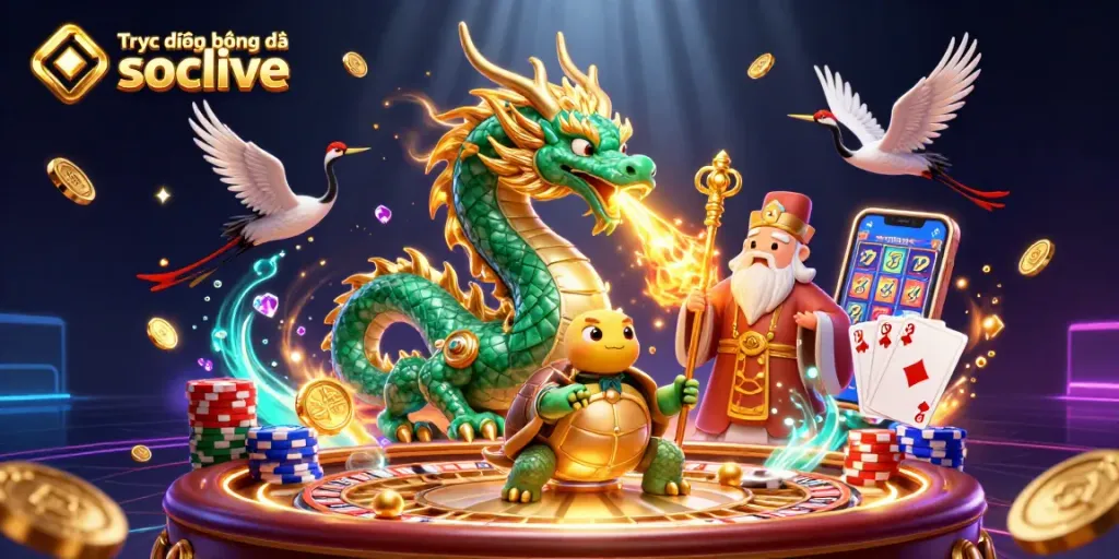 Engage in Trực tiếp bóng đá socolive with a vibrant 3D casino illustration featuring dynamic gaming elements.