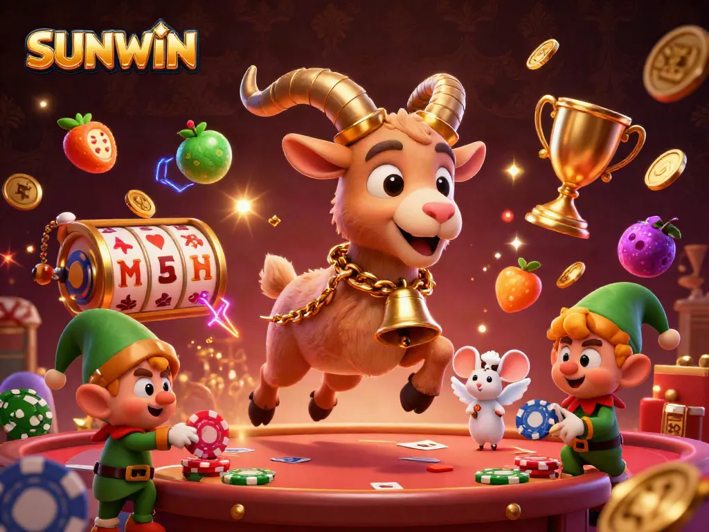 SUNWIN illustrates a lively holiday casino scene where a Krampus goat rules while festive elements and playful characters add excitement.