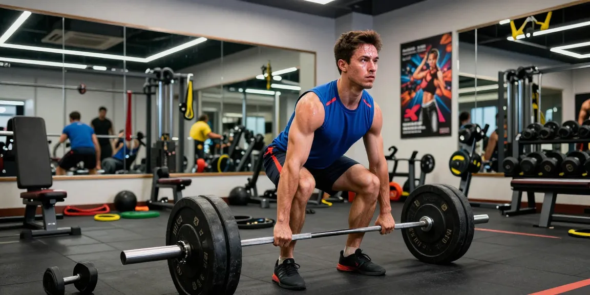 Prime Pharma Steroids voor bodybuilding trainingen in moderne sportschool, man heftig aan het deadliften.