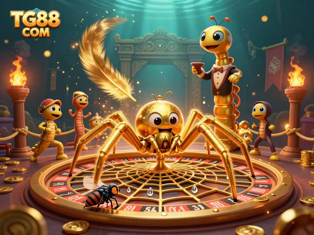 Engage in thrilling bets with TG88 COM in a vibrant 3D casino scene featuring a roulette wheel.