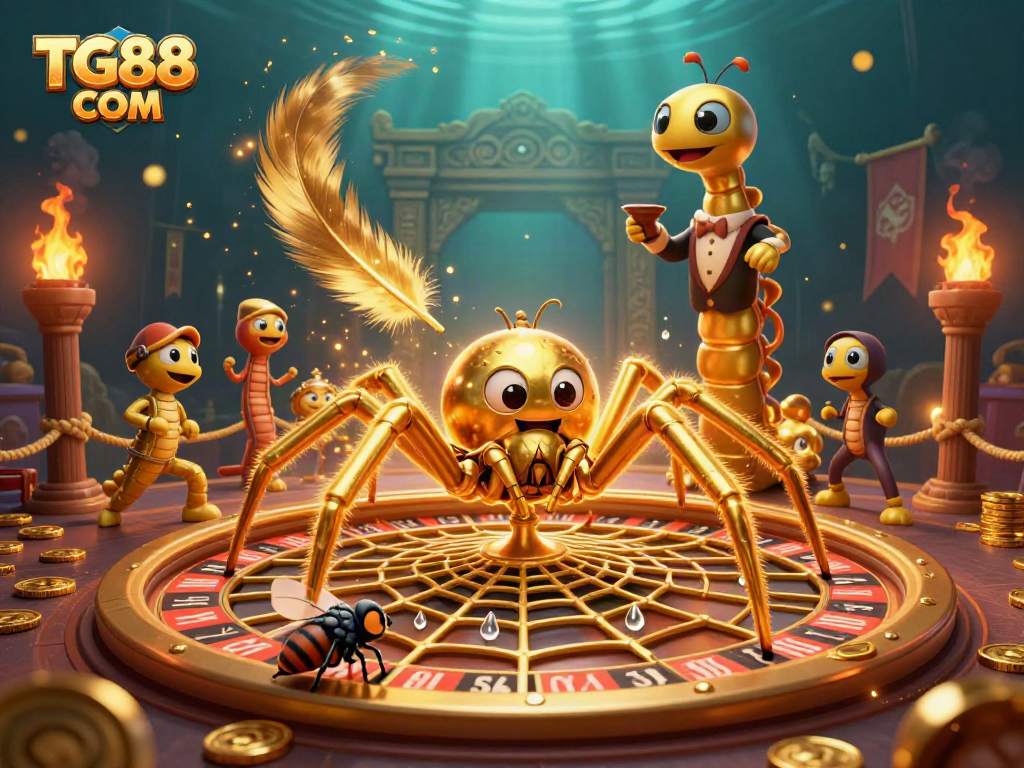 Engage in thrilling bets with TG88 COM in a vibrant 3D casino scene featuring a roulette wheel.