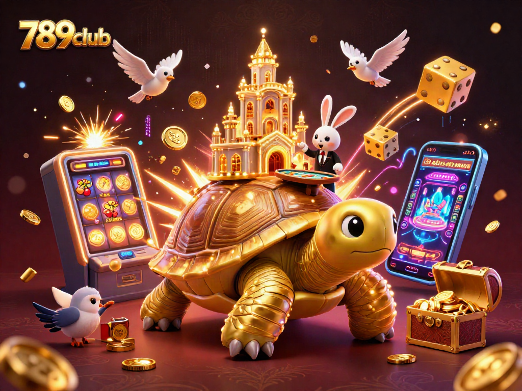 Engage with the vibrant world of 789club through a dazzling 3D casino illustration filled with excitement.