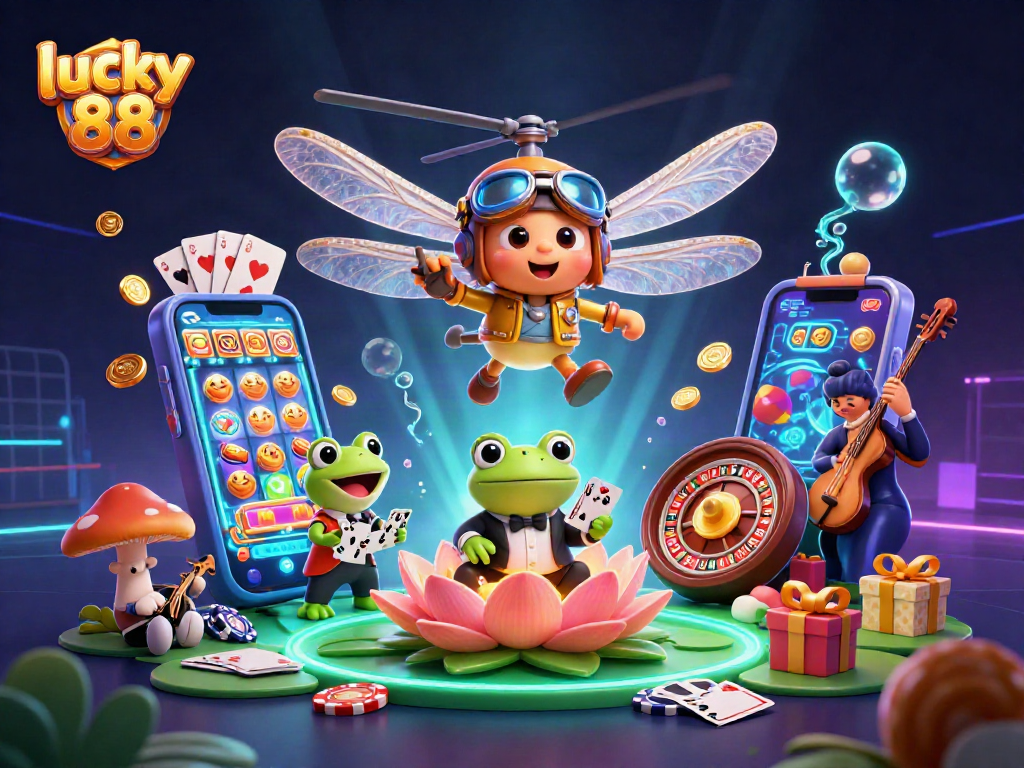 Experience the lively casino atmosphere of lucky 88 with vibrant characters and exciting game elements.