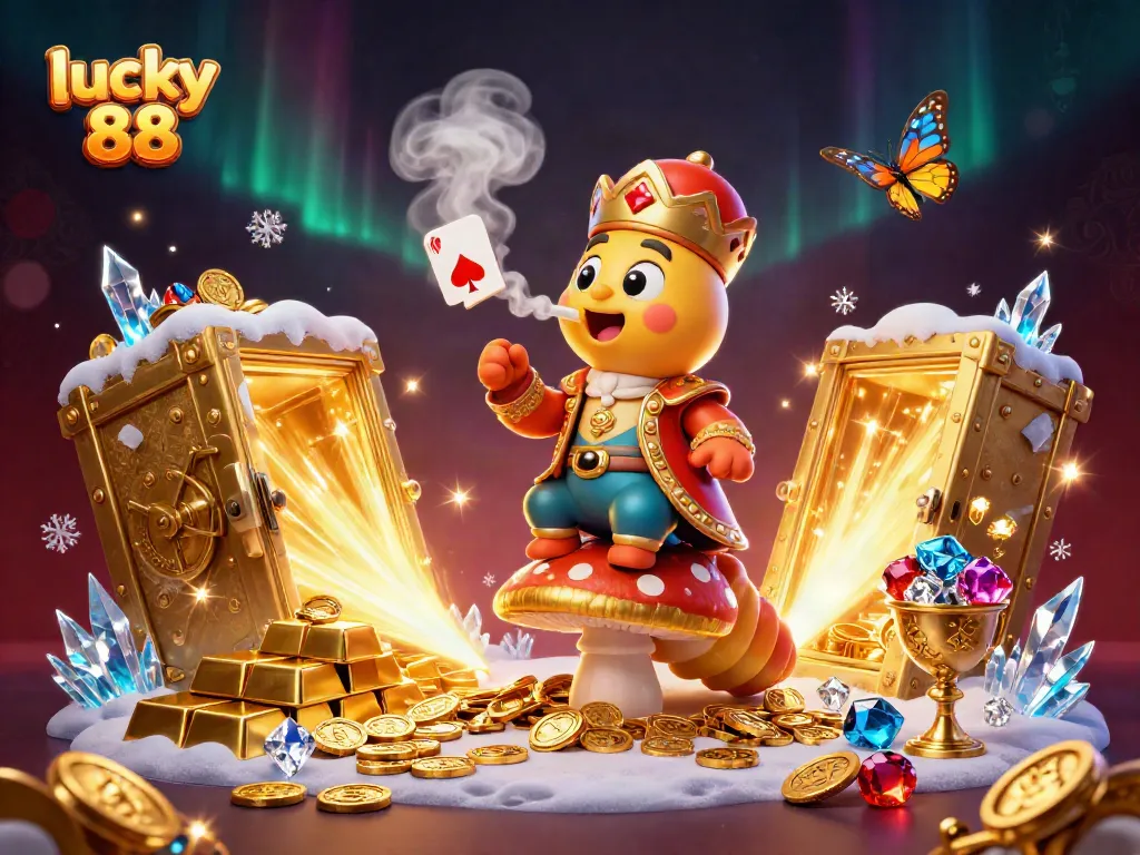 Experience luck and fortune with lucky 88 in an immersive 3D casino scene filled with gems and treasure.