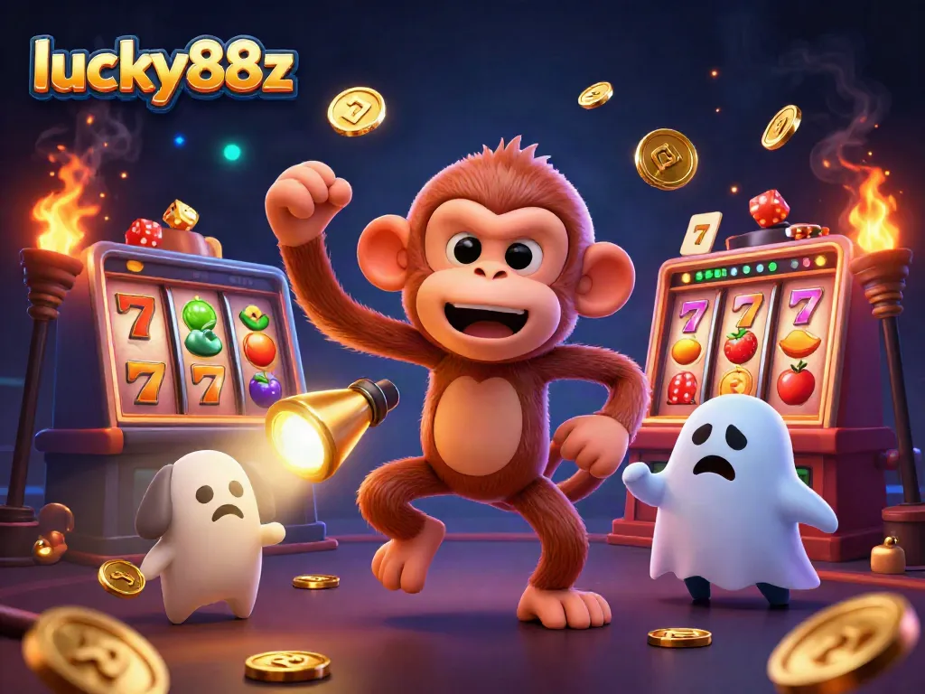 Engage with lucky88z in a thrilling 3D slot adventure featuring a mischievous monkey and ghost-hunter puppy.