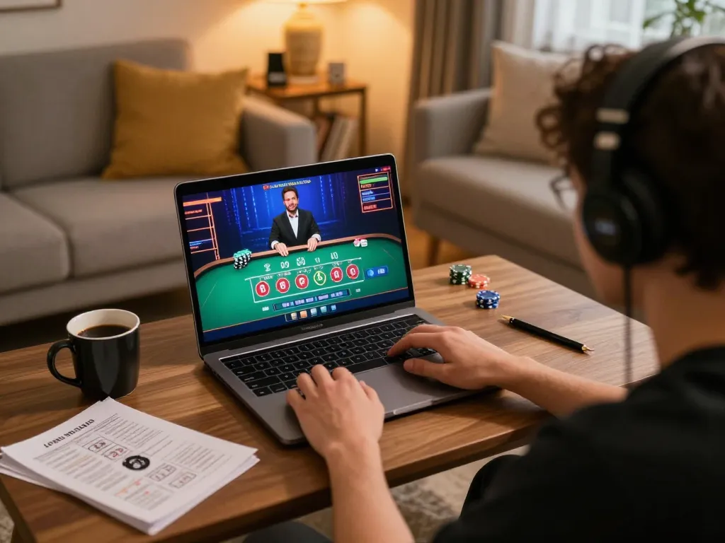 Engaging in a thrilling max88s live blackjack game on a cozy laptop setup