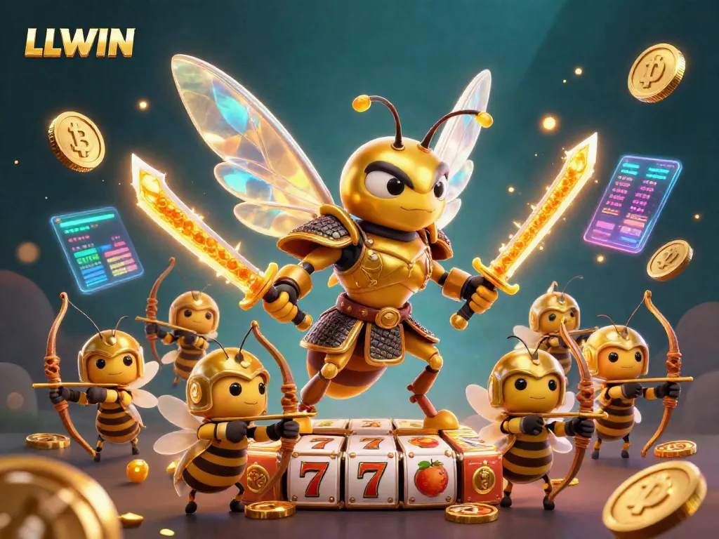 Experience the vibrant casino atmosphere with LLWIN as golden hornet samurai and bee archers embrace gaming elements.