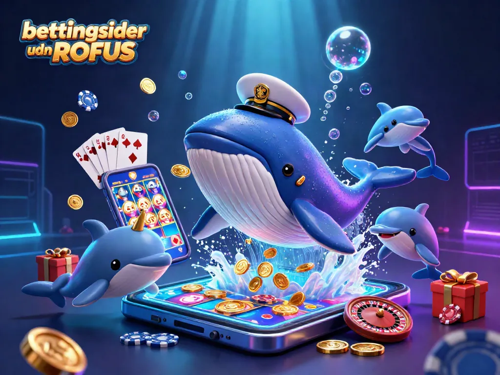 Engage with betting sider uden ROFUS through a colorful 3D cartoon scene featuring a whale, narwhal, and dolphins.