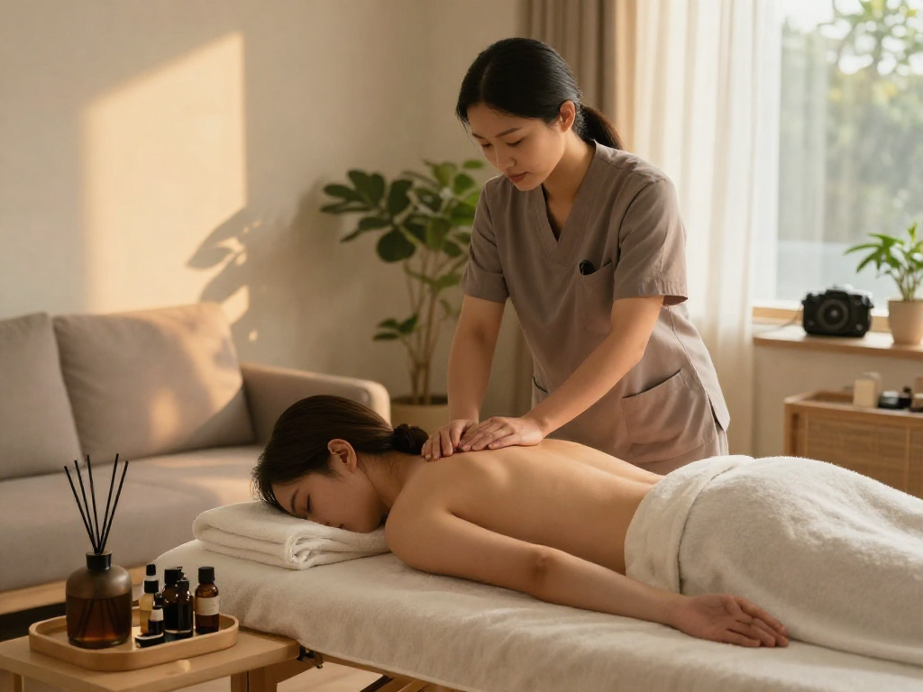 Therapist delivering 역삼출장마사지 in a tranquil home setting with soothing decor.