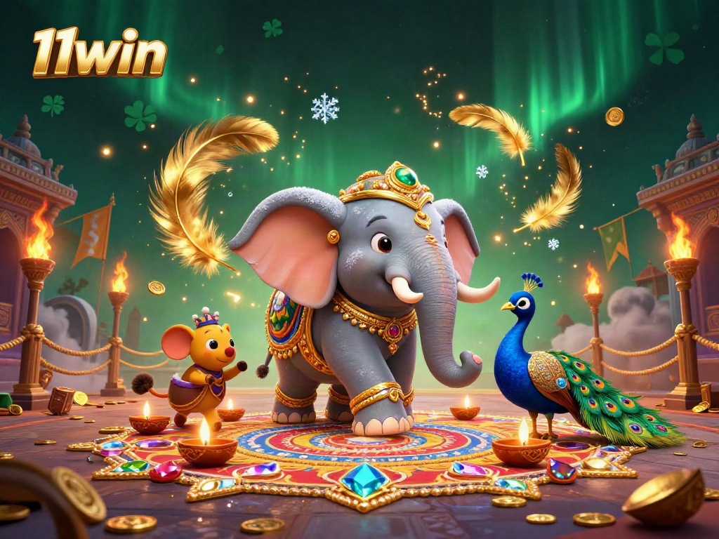Experience safe betting with 11win in a vibrant 3D casino illustration showcasing rich cultural elements.
