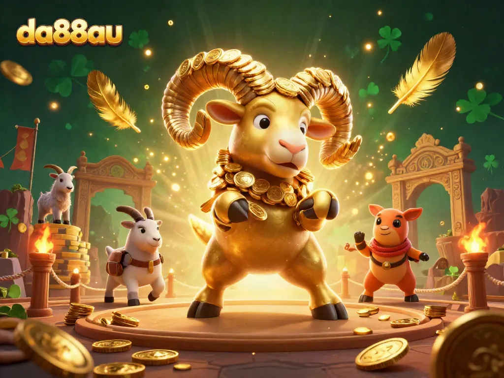 Engage with the thrill of da88au as a golden ram charges through a vibrant casino scene filled with energy and excitement.