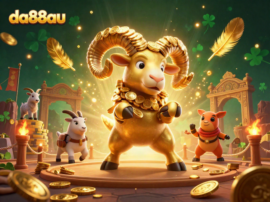 Engage with the thrill of da88au as a golden ram charges through a vibrant casino scene filled with energy and excitement.