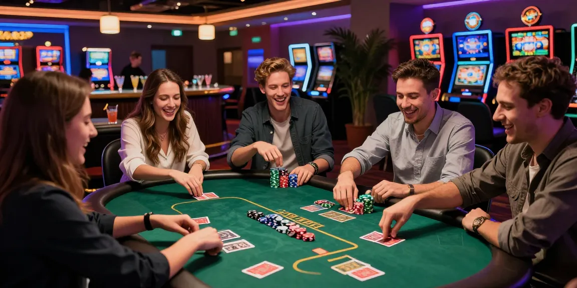 Thrilling KO66 casino gaming scene with excited players and vibrant atmosphere