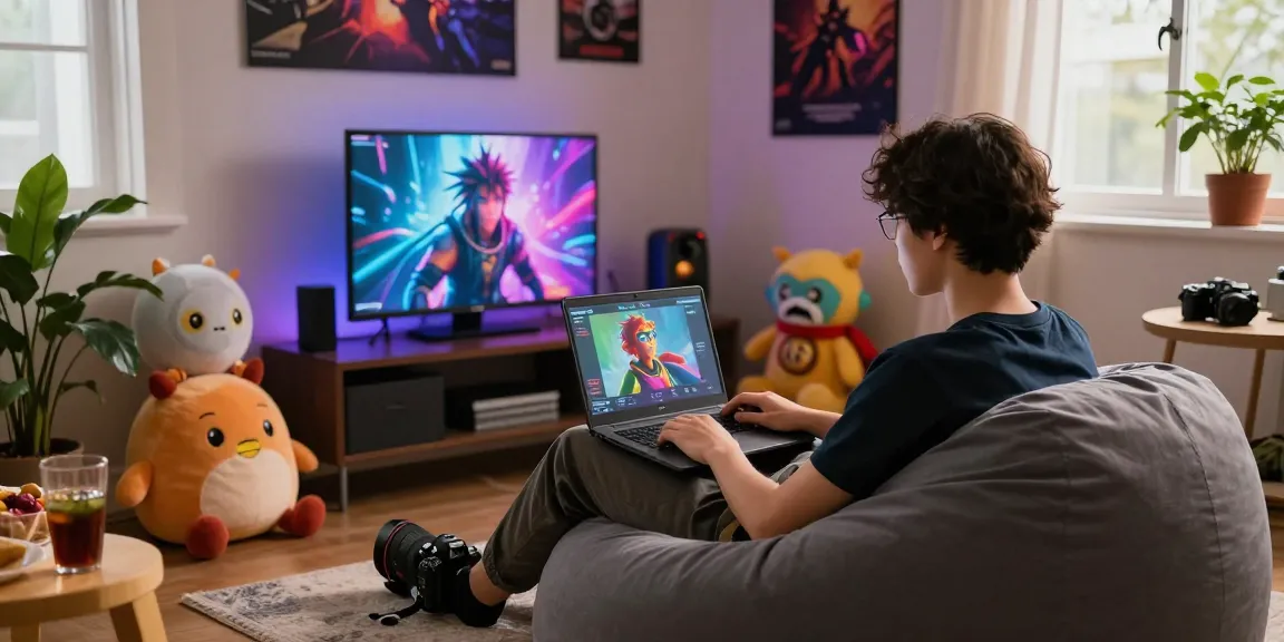 Engaging with character AI NSFW in a cozy home gaming setup, user enjoying immersive roleplay experience.