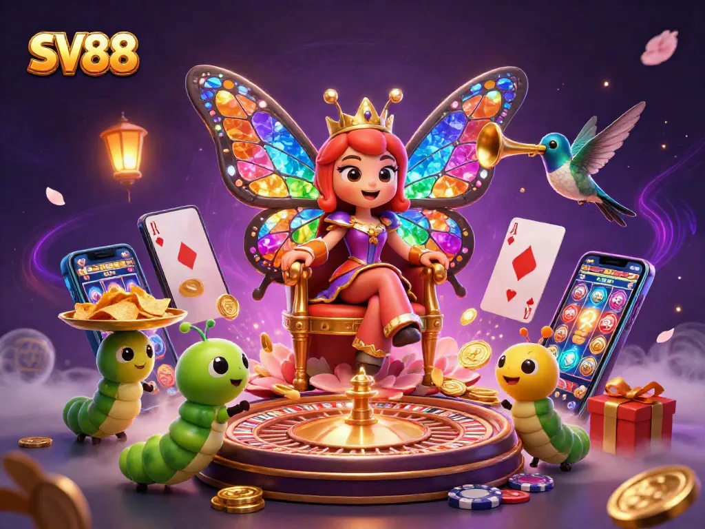 Engage with exciting SV88 casino games and win big in this vibrant 3D illustration.