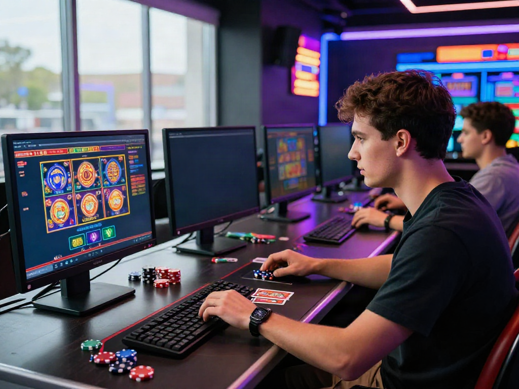 Dynamic online betting scene at https://net88.broker/ showing passionate gamer focused on multiple monitors.