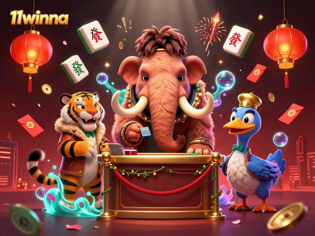 Engage with 11winna's dynamic casino scene featuring a bouncer mammoth, VIP saber-tooth tiger, and dodo doorman.
