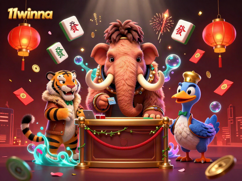 Engage with 11winna's dynamic casino scene featuring a bouncer mammoth, VIP saber-tooth tiger, and dodo doorman.