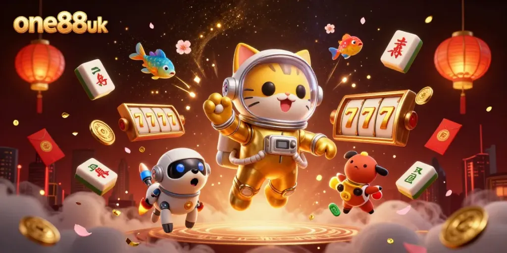 Engage in thrilling slots and jackpots at one88uk with dynamic casino elements in a vibrant scene.