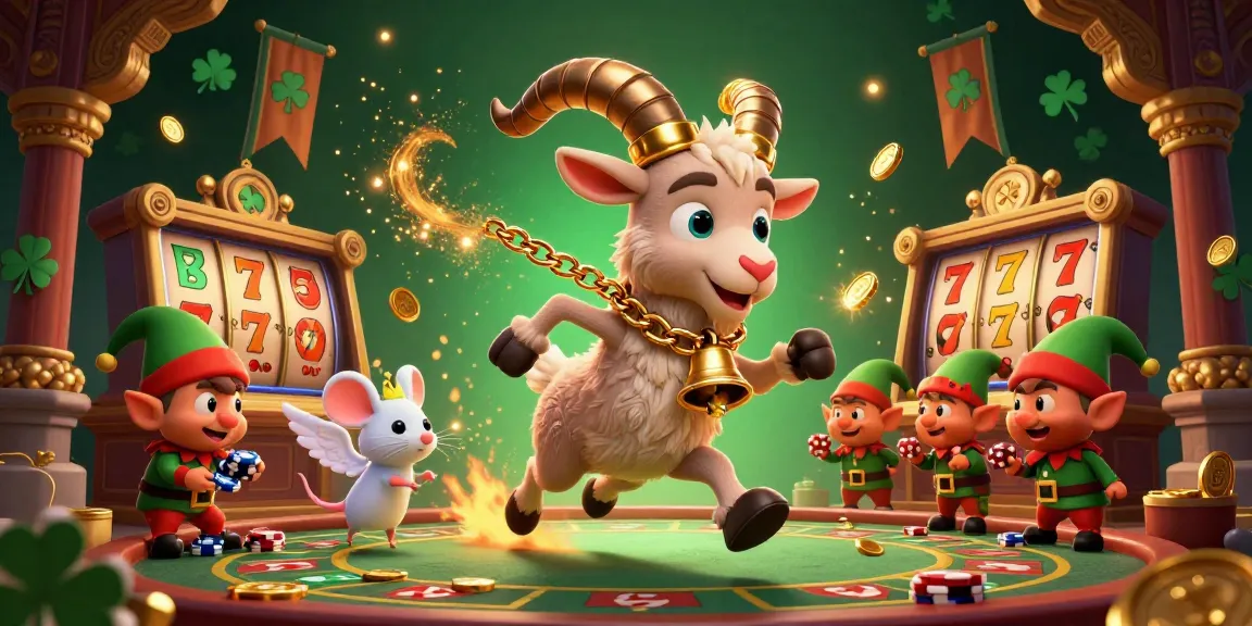 Experience the thrill of 78win with a 3D animated casino scene featuring Krampus, playful elves, and dynamic gaming elements.