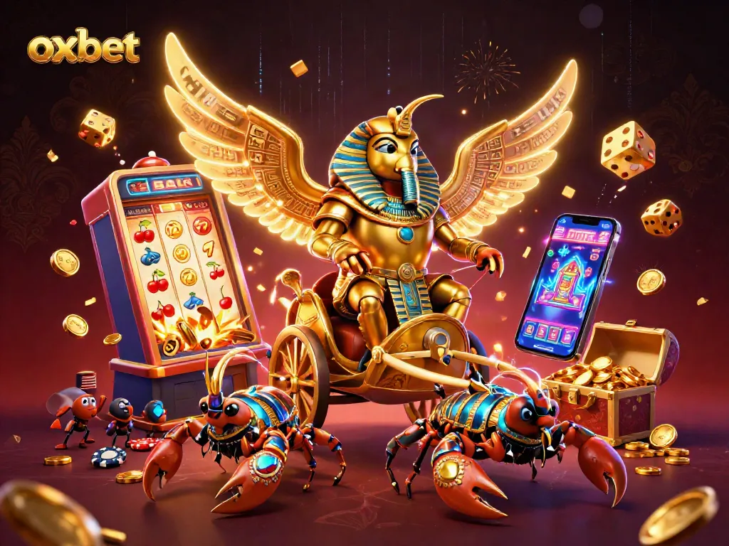 Experience jackpot excitement at Oxbet with a dynamic 3D casino scene bursting with color and action.
