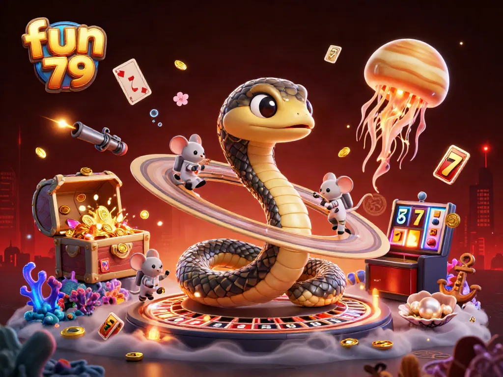 Experience fun 79 as tiny astronaut mice bet on Saturn's roulette rings in a vibrant casino scene.