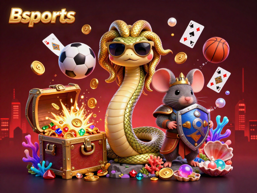 Engage with Bsports through a vibrant 3D illustration showcasing sports betting excitement and characters.