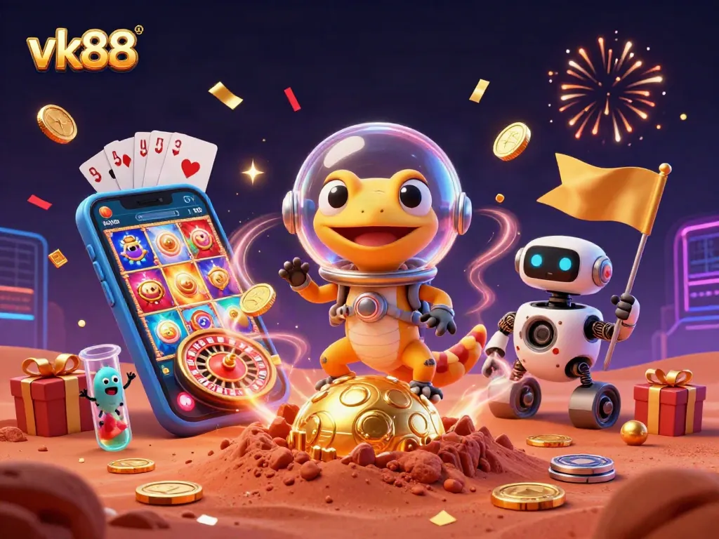 Experience the excitement of vk88 with a 3D Martian gecko finding a golden casino.