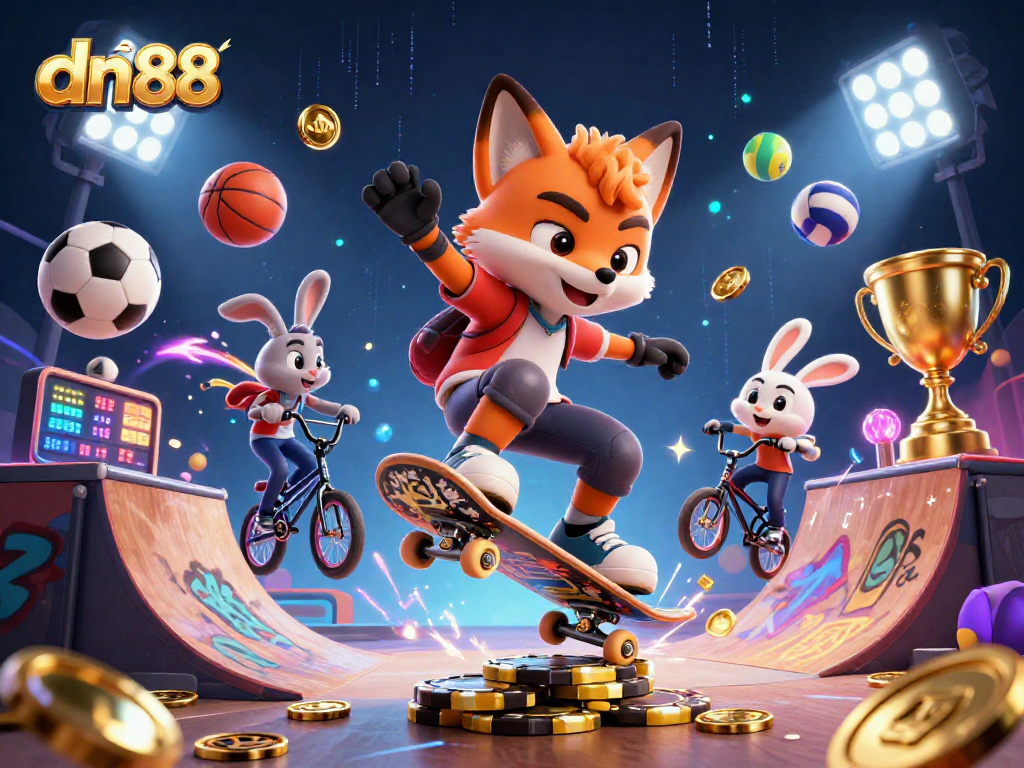 Experience thrilling action at dn88 with cartoon-style characters engaging in dynamic casino-themed gameplay.